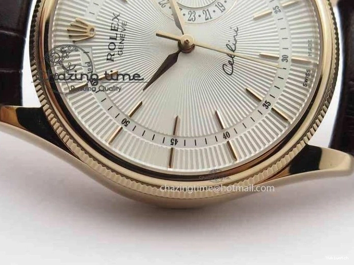 Dial White Stick Brown Best Leather A3165 Strap VF Date Cellini Edition Markers On RG 0910